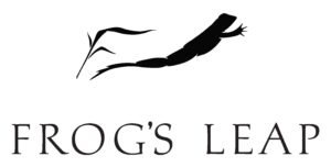 Frog silhouette with grass, Frog's Leap text logo.